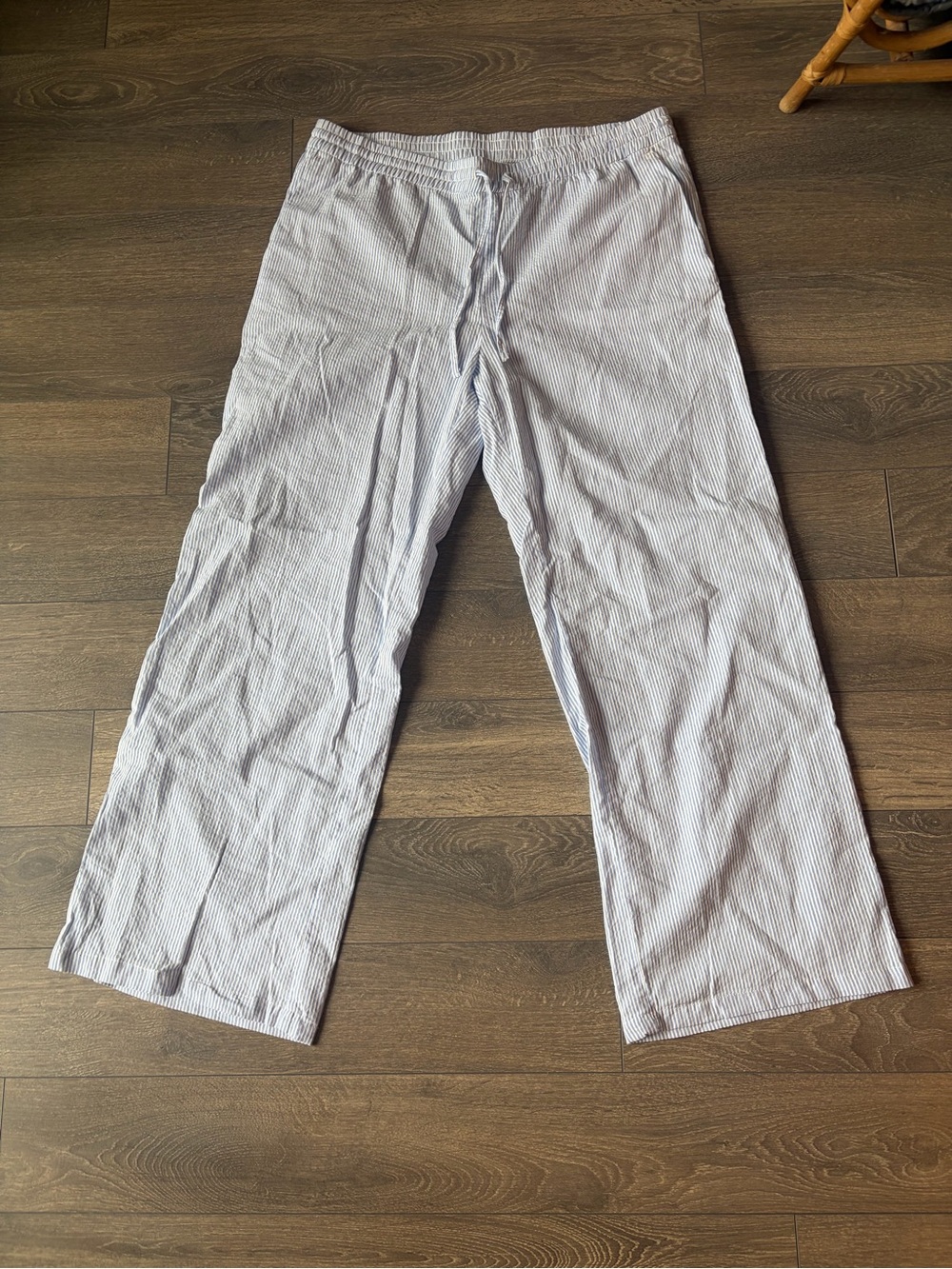 NWT H&M Blue & White Cotton Pull On Drawstring Pant - L